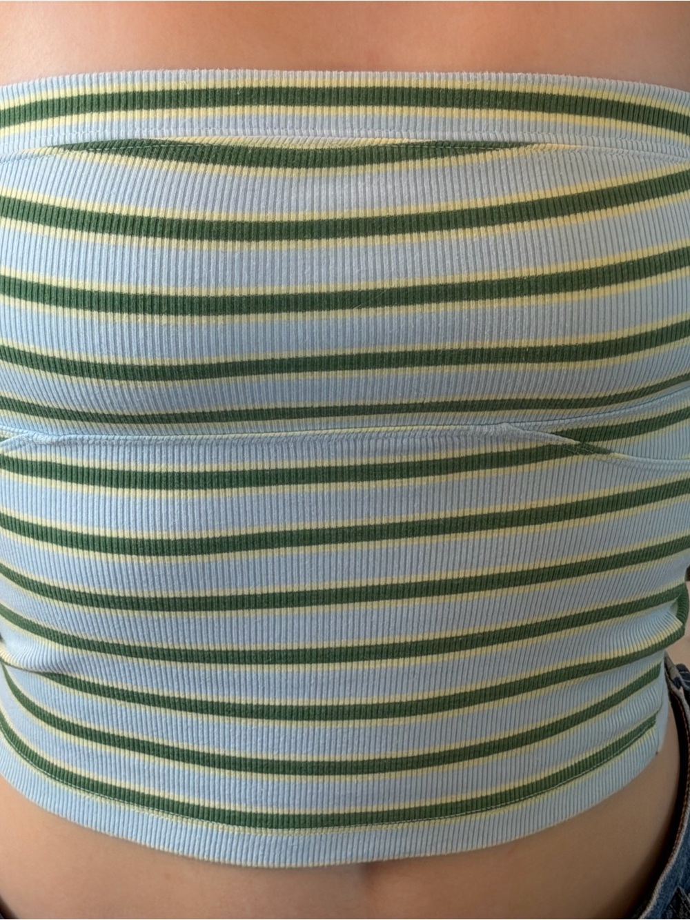 BDG Striped Ribbed Tube Top - Light Blue, Green & Yellow